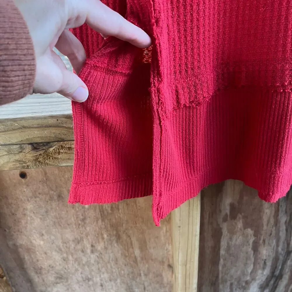 Free People North Shore Thermal Knit Tunic Top Red Size S